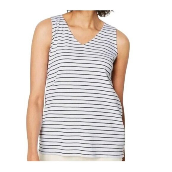 J Jill White/Black M Pima Tank – Breezy Minimalist Nautical Coastal Core - Picture 2 of 10